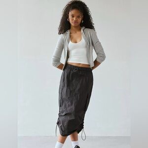 Starter Womens Black Stretch Drawcord Cargo Nylon Midi Active Skirt Size XS